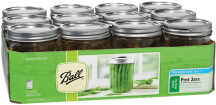 1-Pt. Wide Mouth Mason Canning Jar Cup, ounce, & metric markings. White protective coating inside lid resists corrosion. Tin coated steel lids & bands resist rust. (66000) product image.